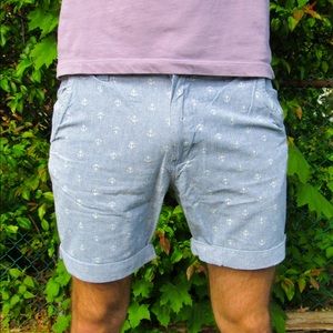 Nautical Anchor Print Blue Slim Short